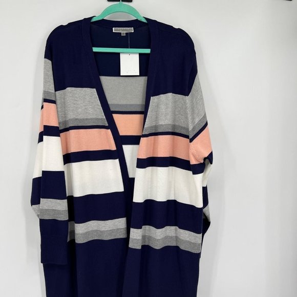 Liquid multi stripe long line Duster Sweater Open cardigan plus size 3X - Picture 7 of 16